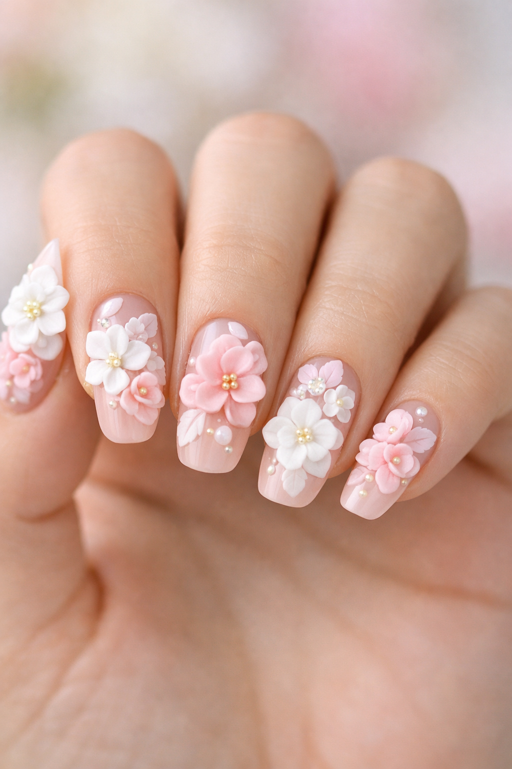 Spring Nails - 3D Sculptured Flower Nails