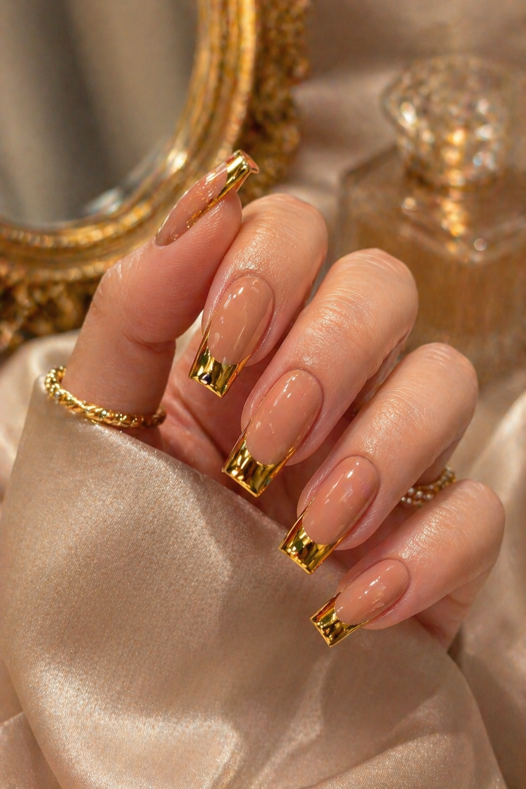 24K Gold Chrome Tips Nails