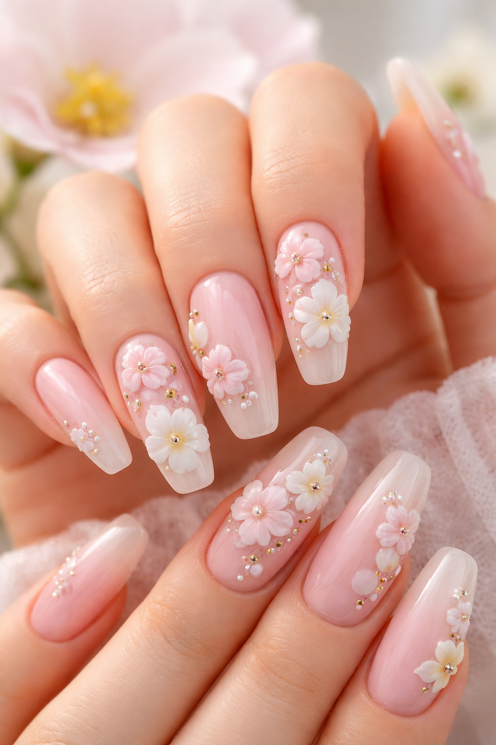 3D Floral Acrylics Spring Nails