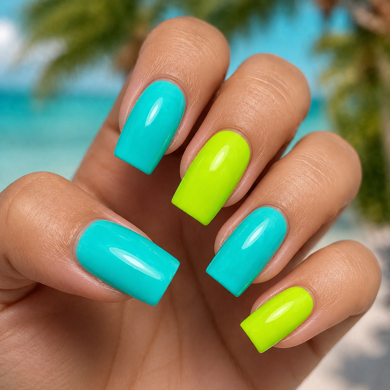 Aqua and Electric Lime Nails