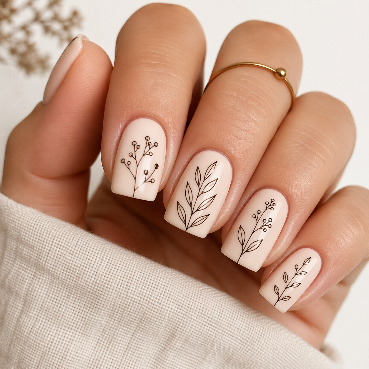Botanical Line Art square august nail ideas