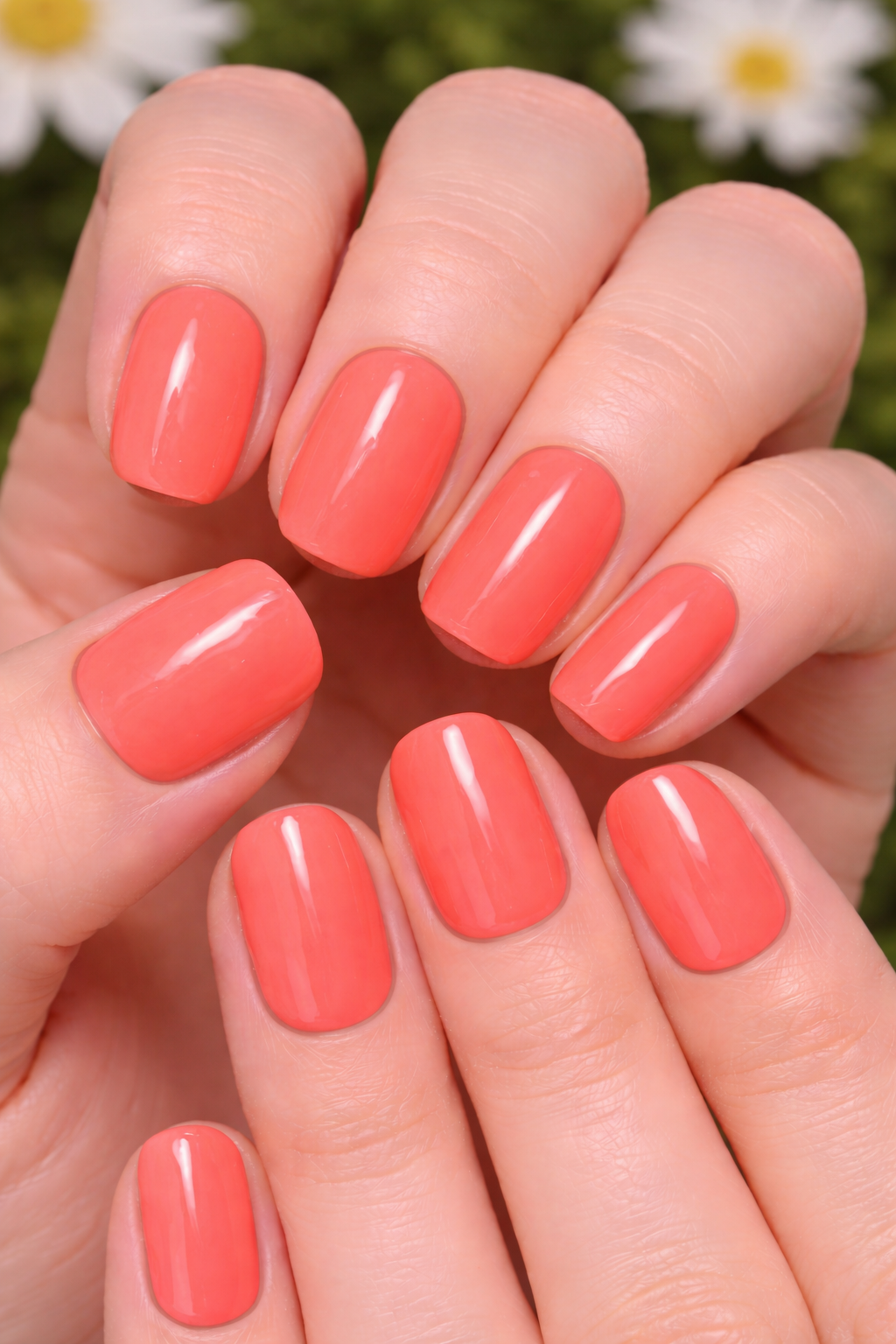Bright coral solid cute spring nails