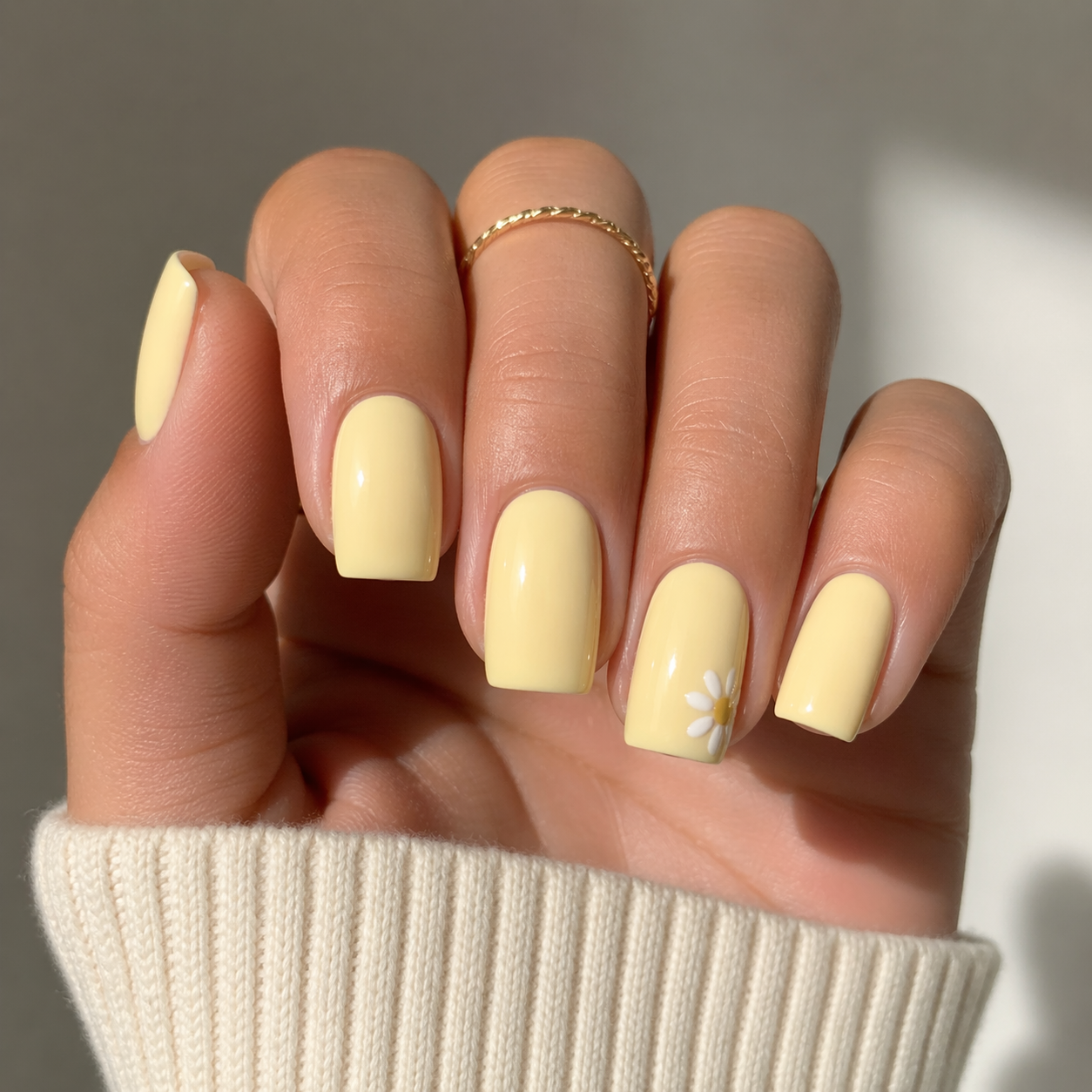Butter Yellow Minimalist Square Spring Nails