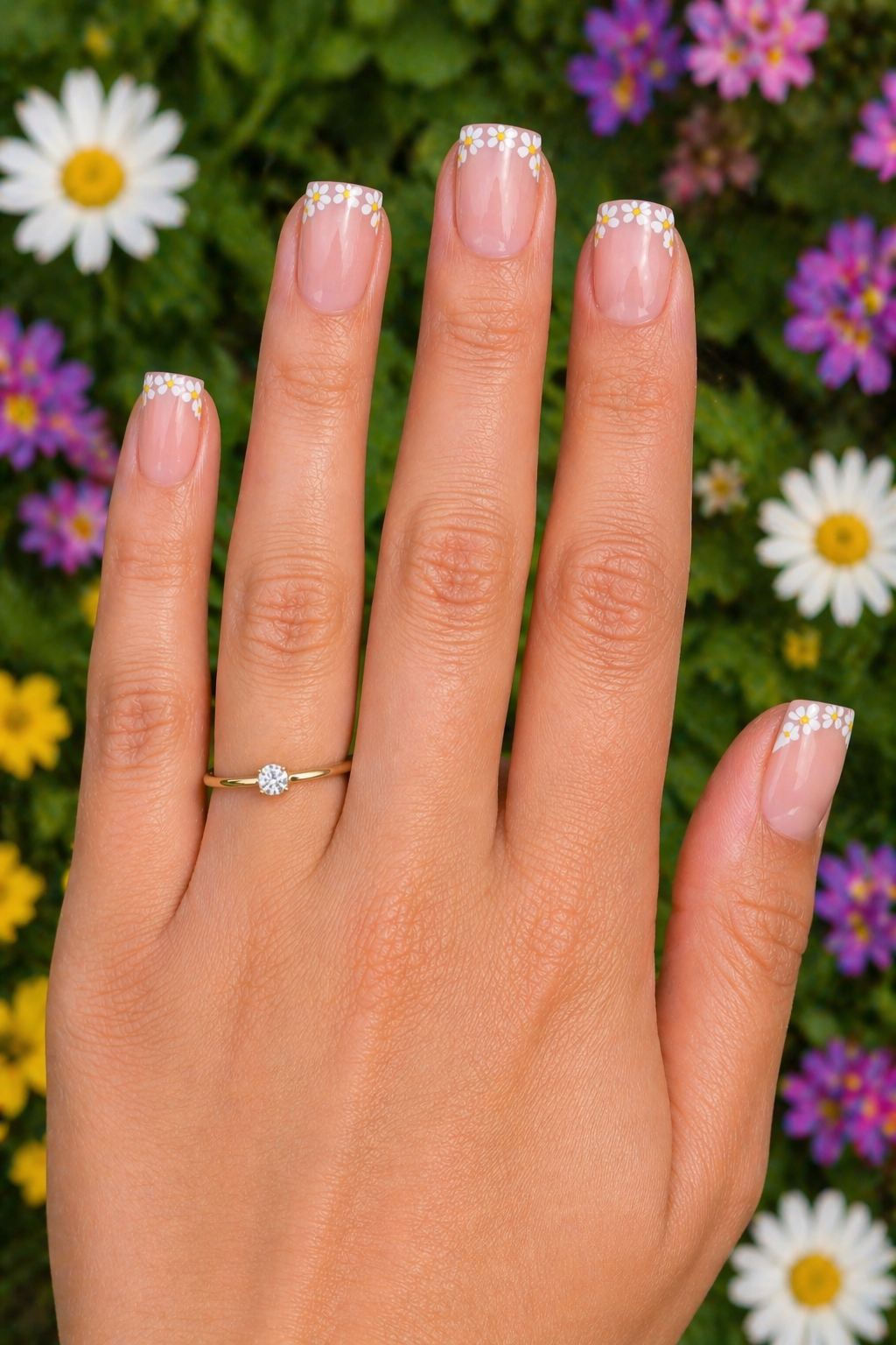 Daisy French Tips spring square nails