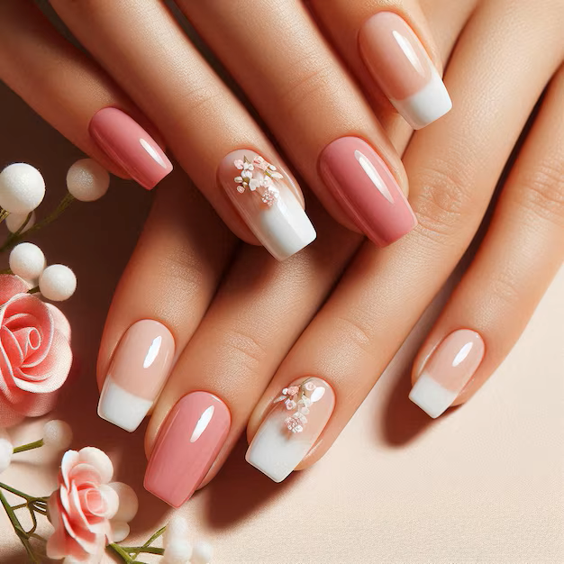 Floral French Tips summer nail designs