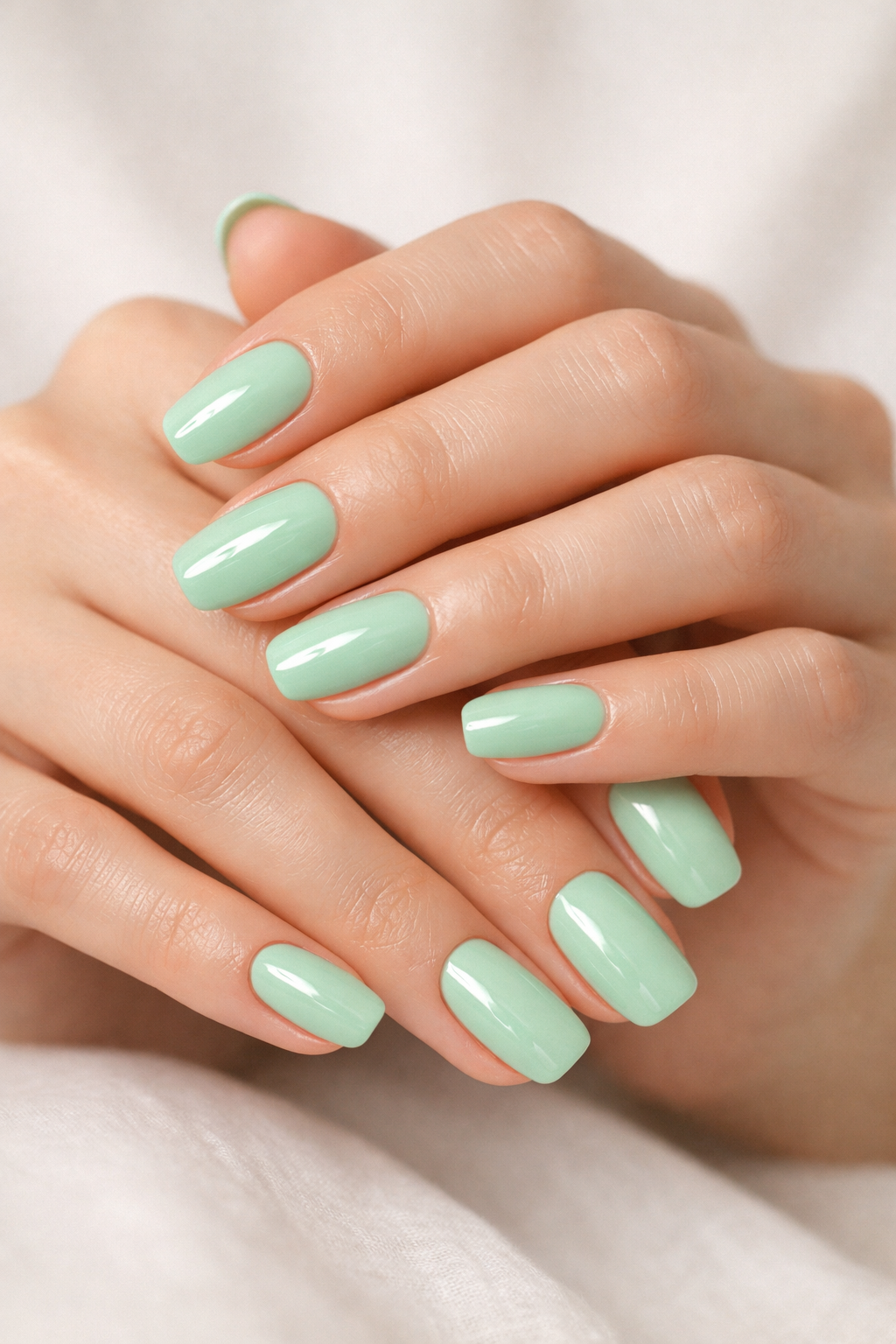 Glossy mint green acrylic nails - fresh spring manicure