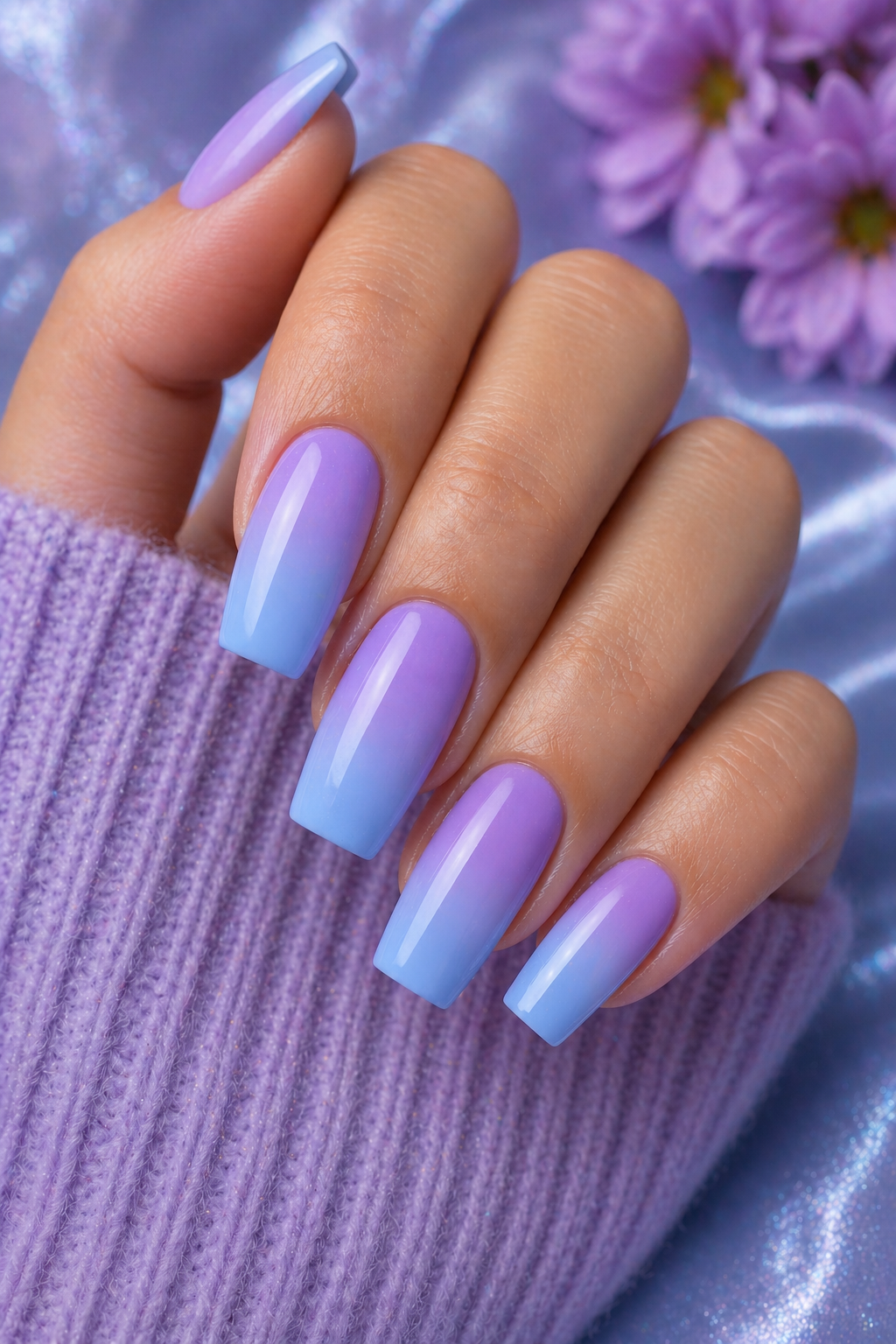 Lavender and Sky Ombré nails design