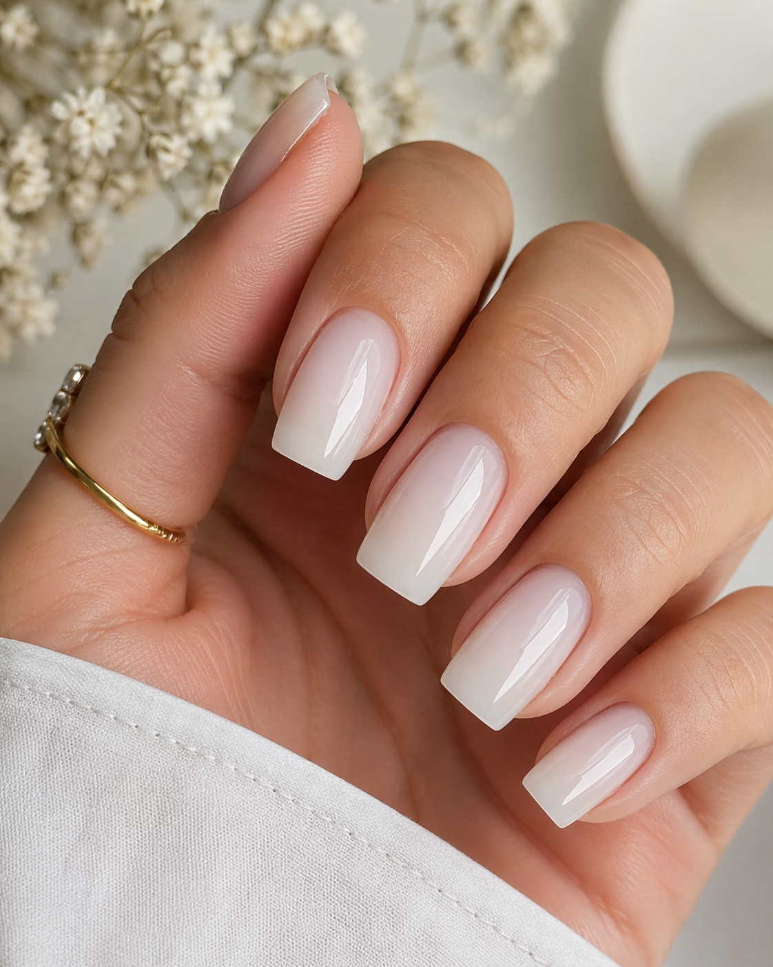Milky White Glazed Nails