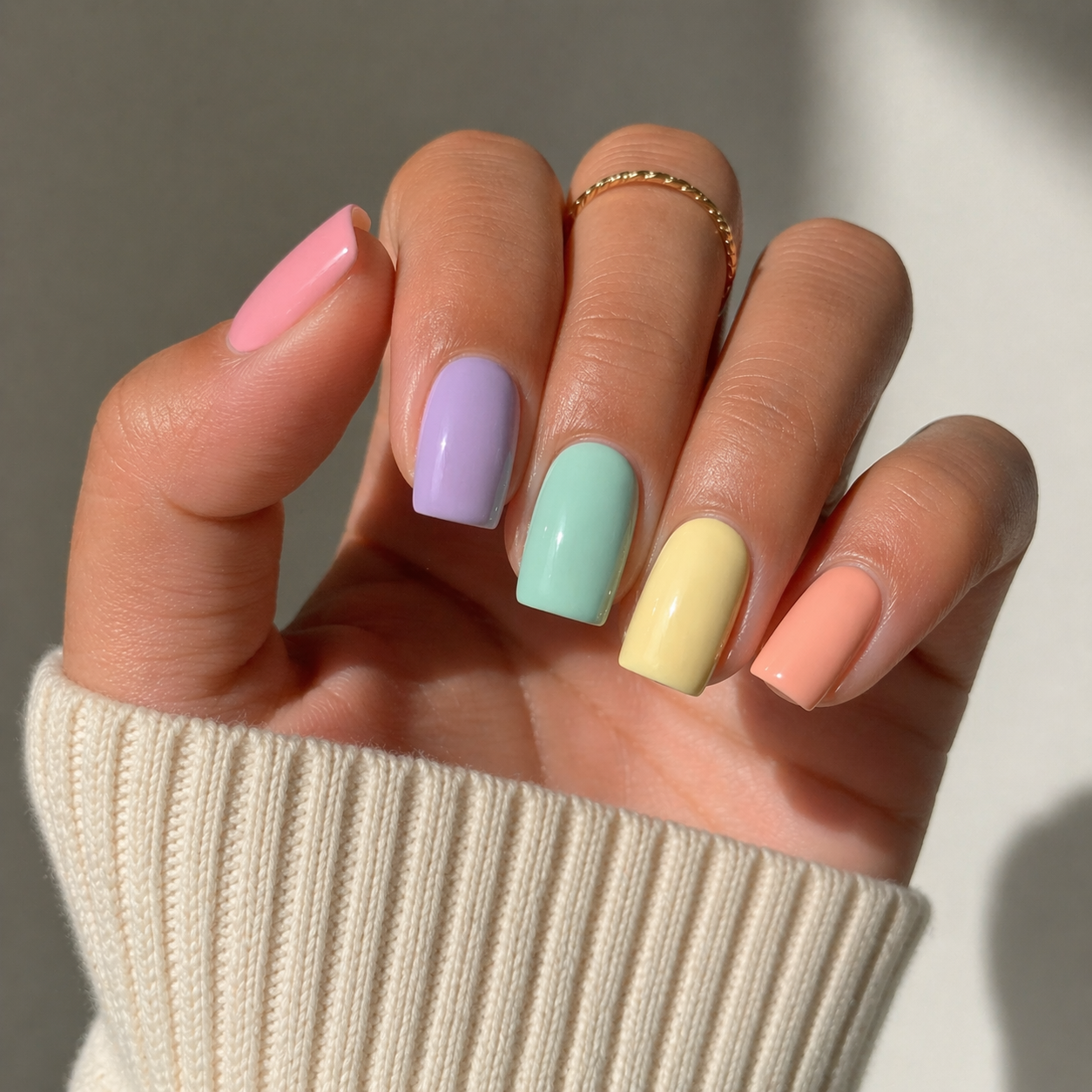 Pastel Rainbow Set square nails