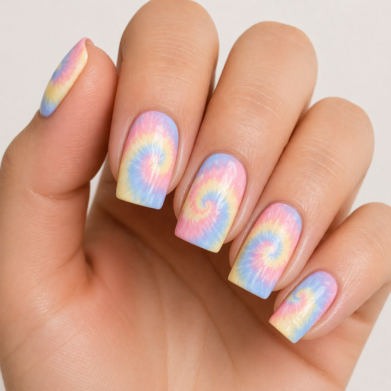 Pastel Tie-Dye Swirl Nail design