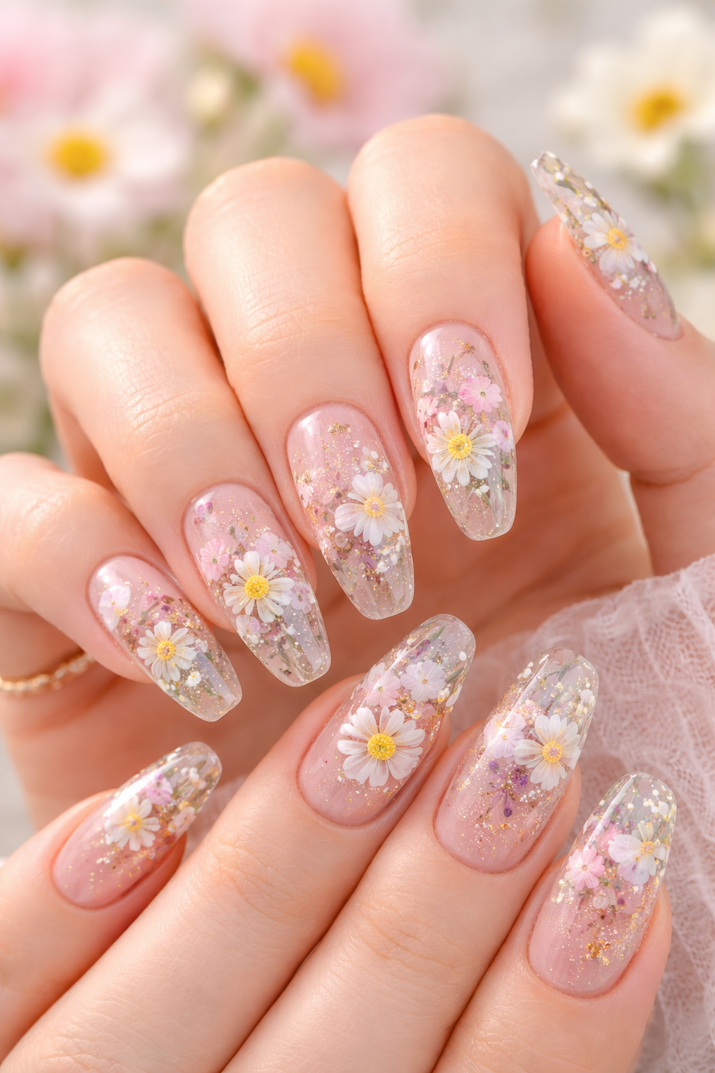 Pastel floral acrylic nails
