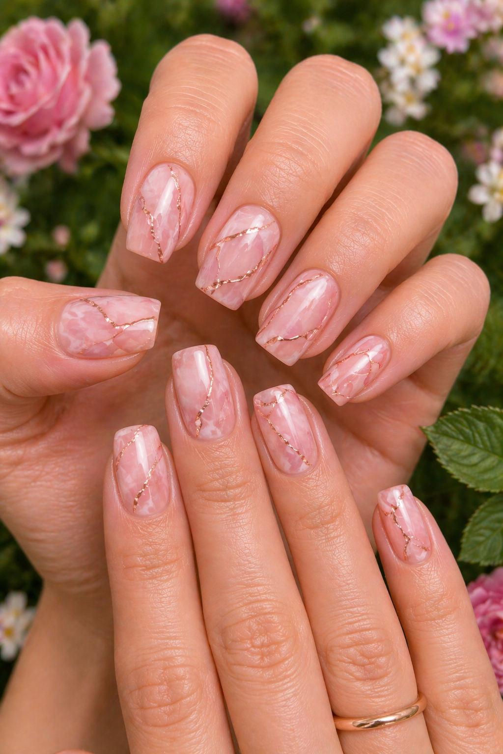 Rose Quartz Marble Nail designs for women
