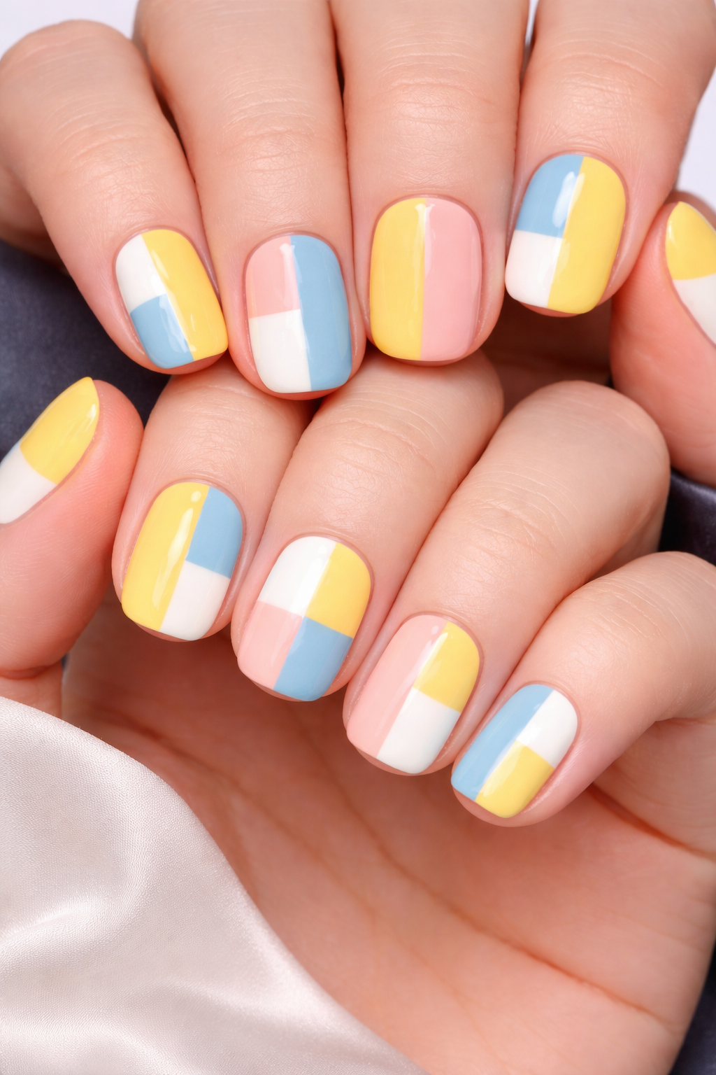 Simple Color Block with yellow spring nails
