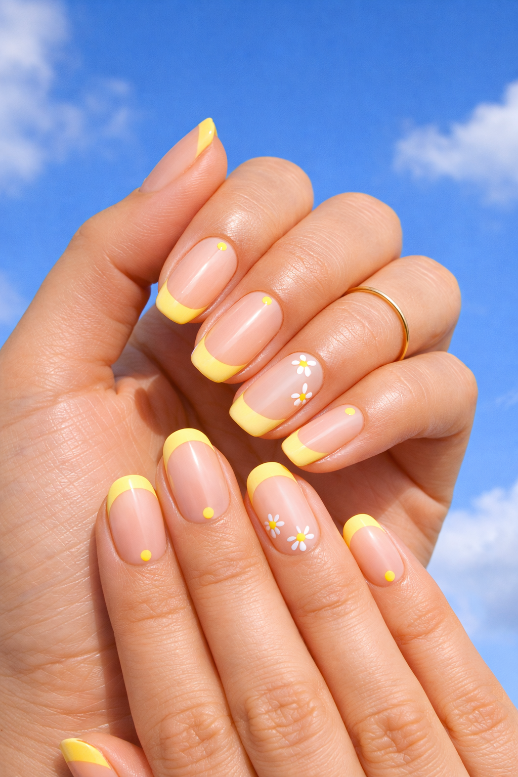Spring Nails Yellow French Tips + Dot Detail