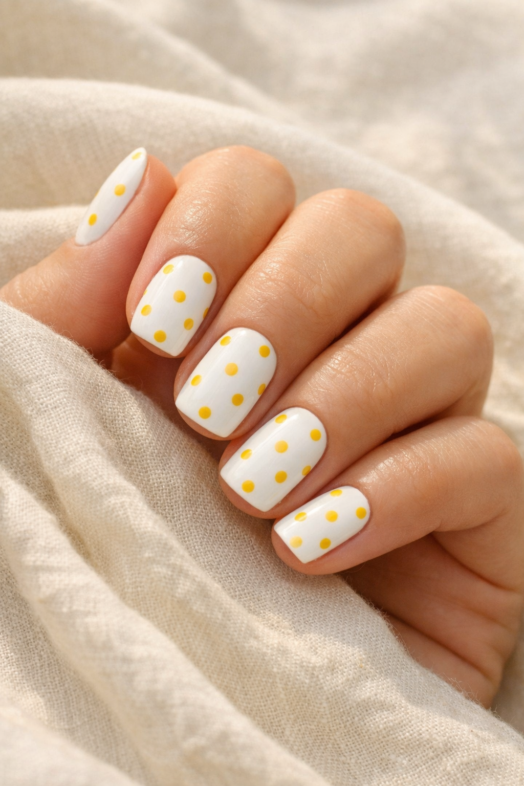 Spring nail design - Polka Dots on White