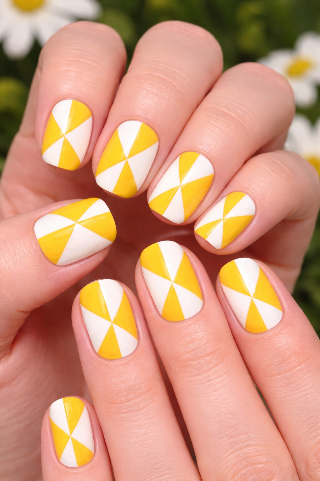 Yellow Geometric Triangles Nails idea