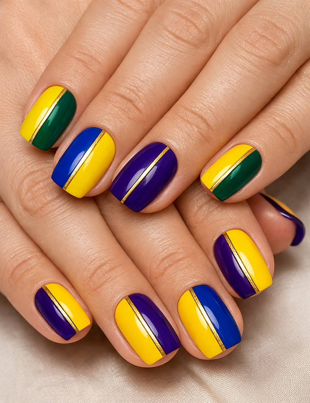 Yellow Half and Jewel Tone Half with Gold Separator