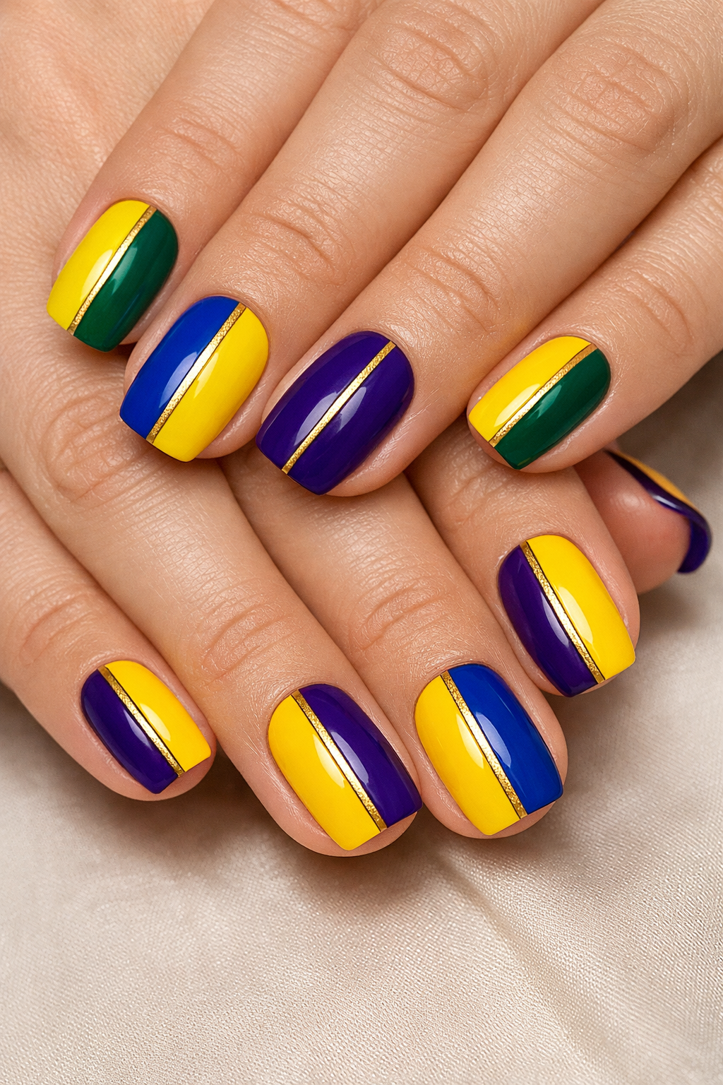 Yellow Half and Jewel Tone Half with Gold Separator