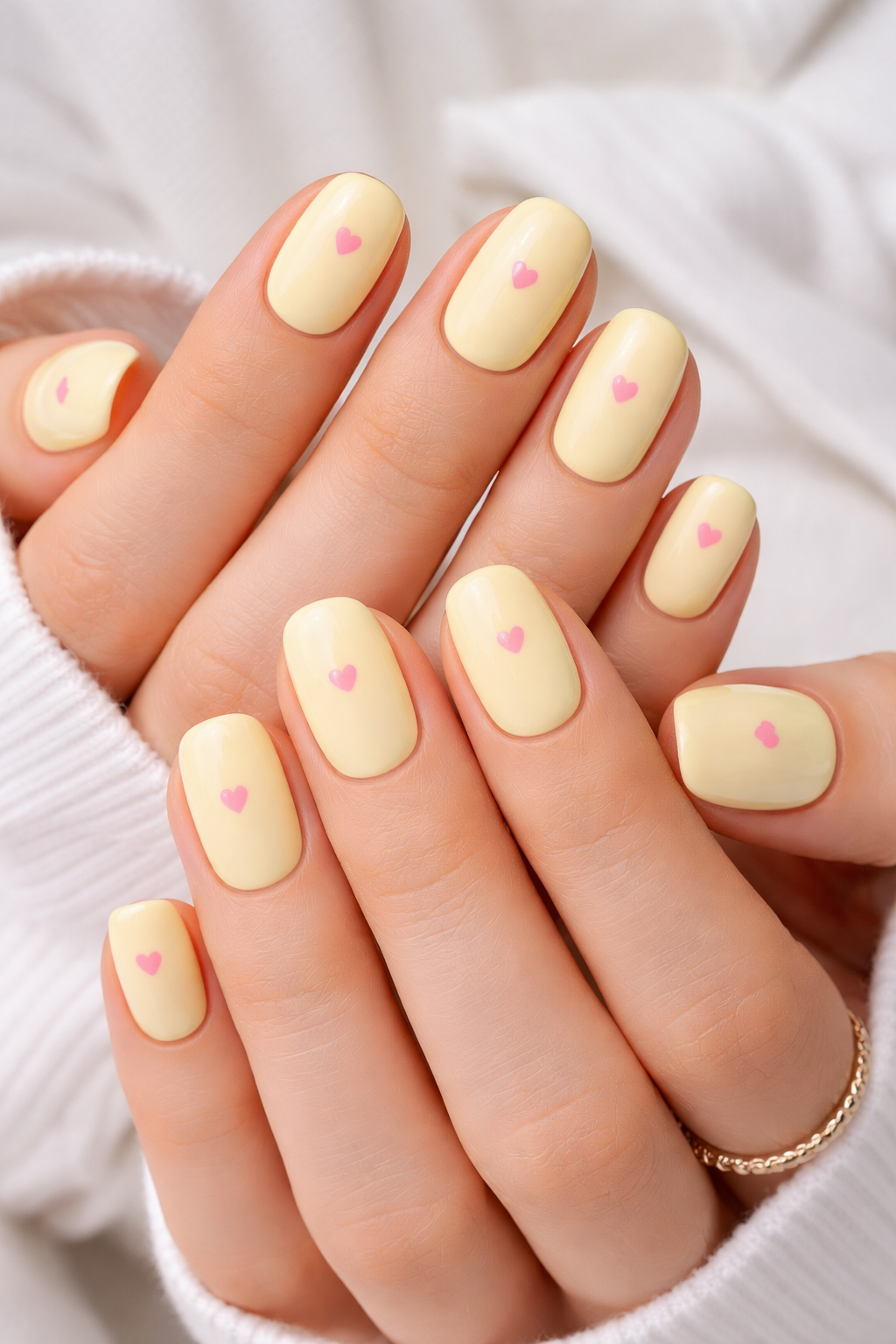 Yellow + Pink Micro Hearts Whimsy Nails design