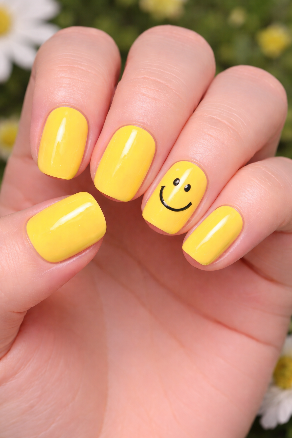 Yellow Sunny Mood Face nail design