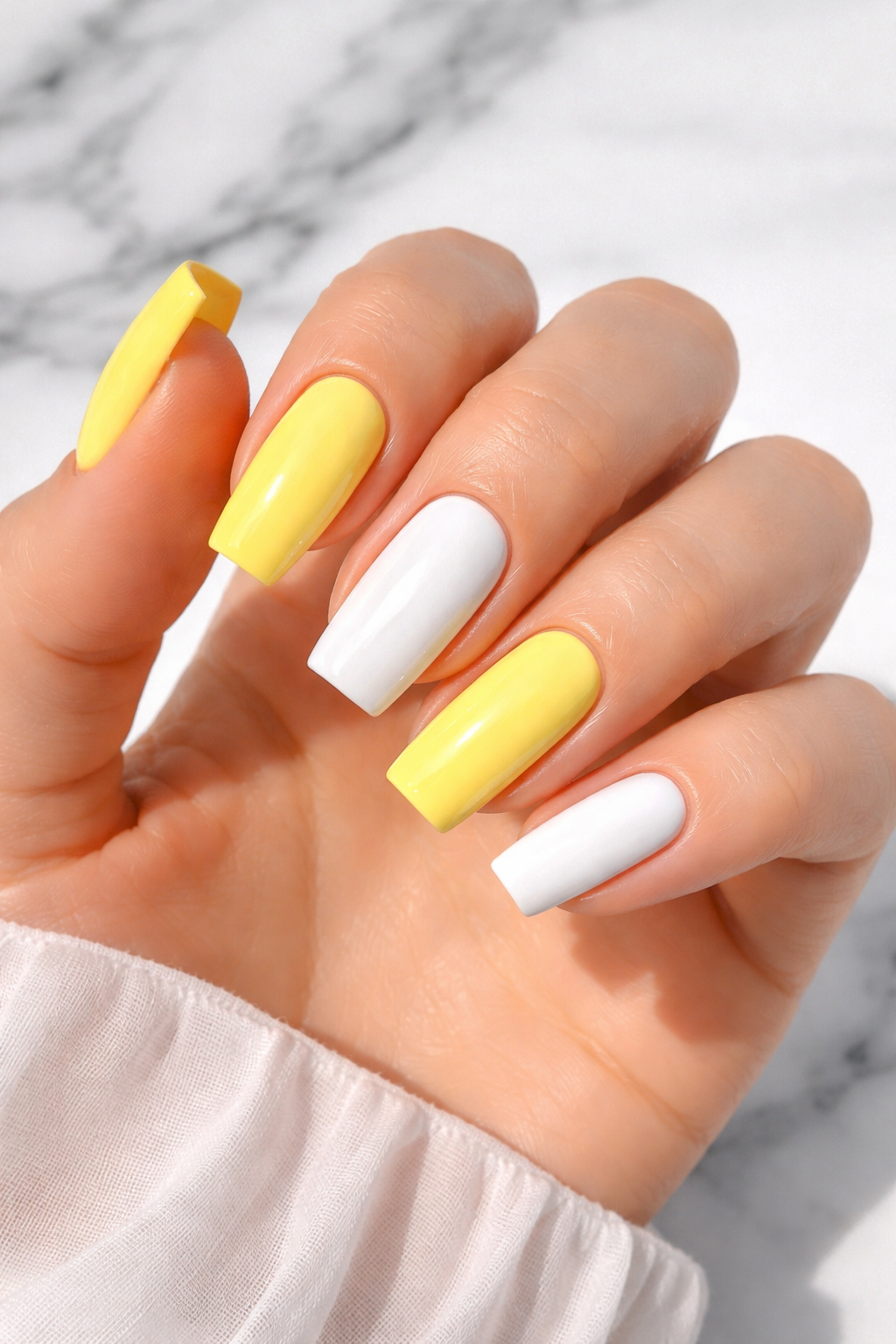 Yellow White Combo Spring Nails idea