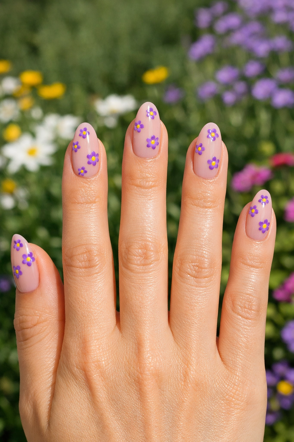 Yellow and Purple Mini Flowers nails