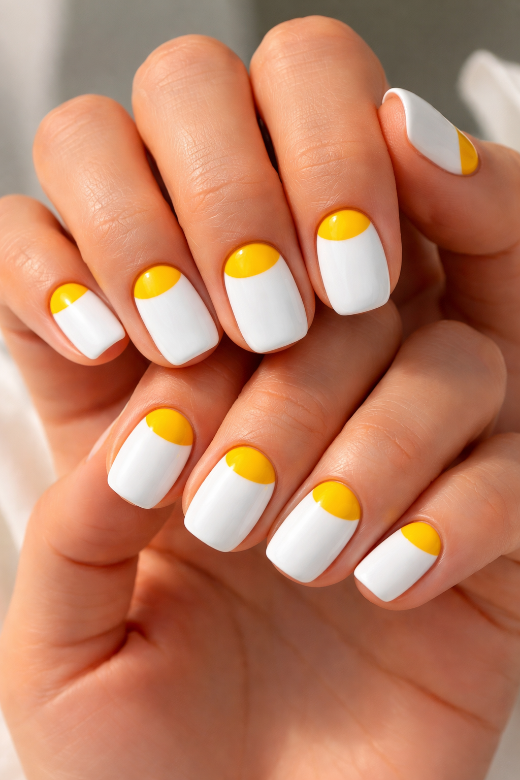 Yellow and White Half-Moon spring nails