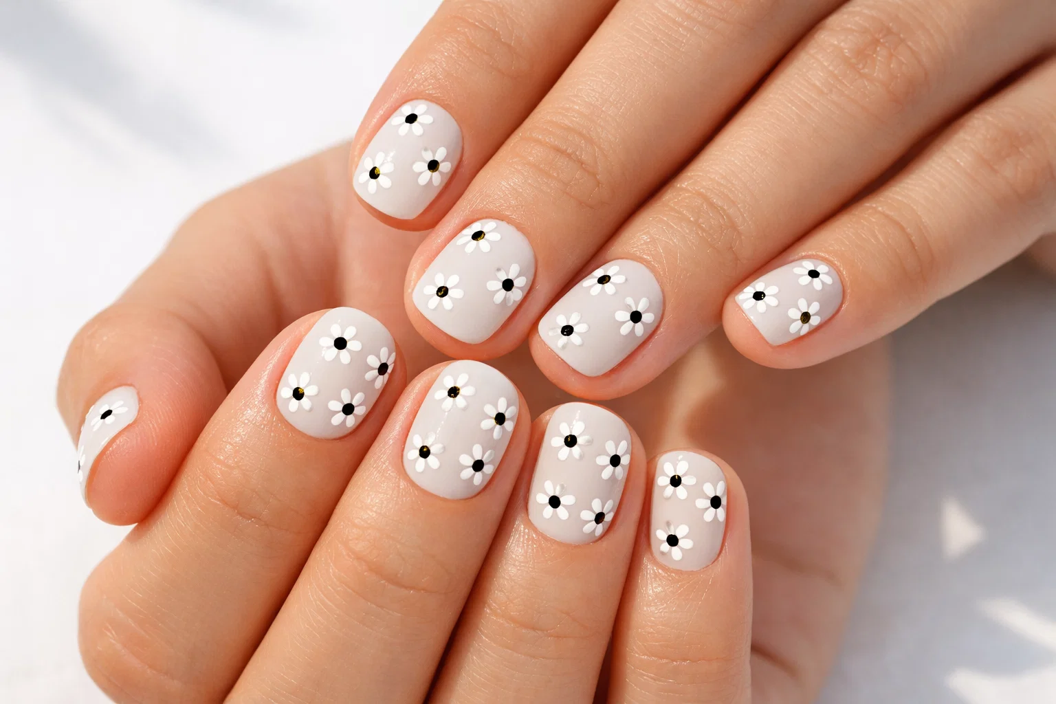 daisy flower short nails design ideas