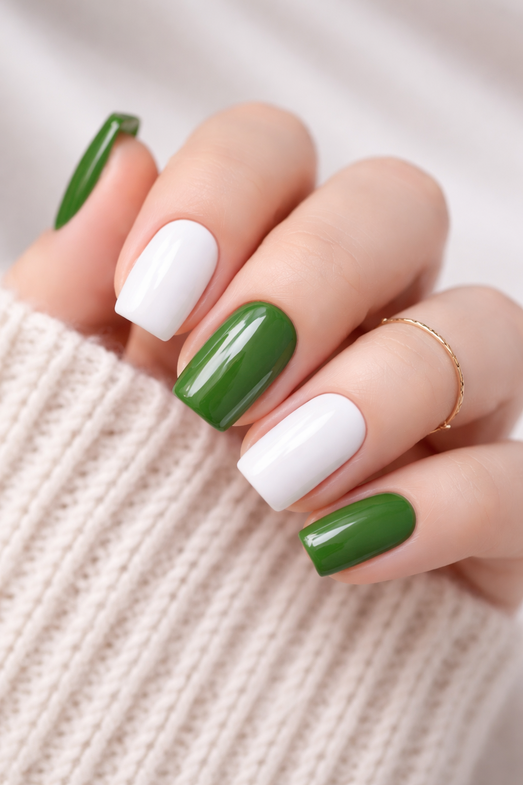 green and white cute spring nails
