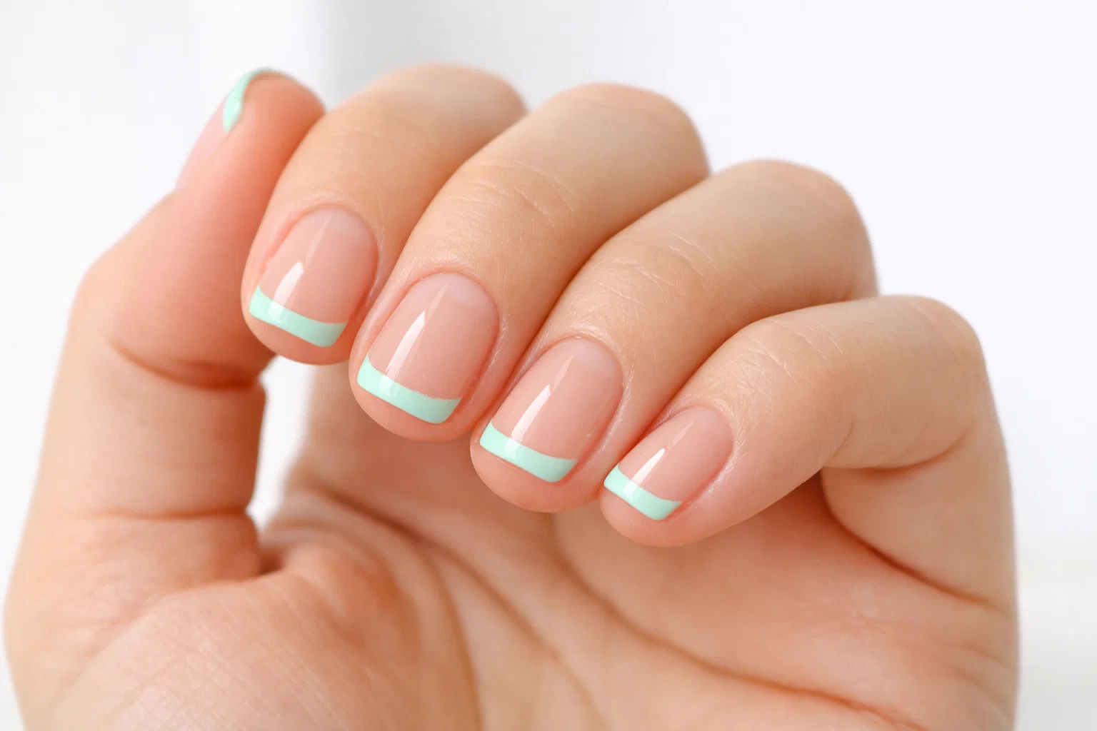 mint green french short spring nails