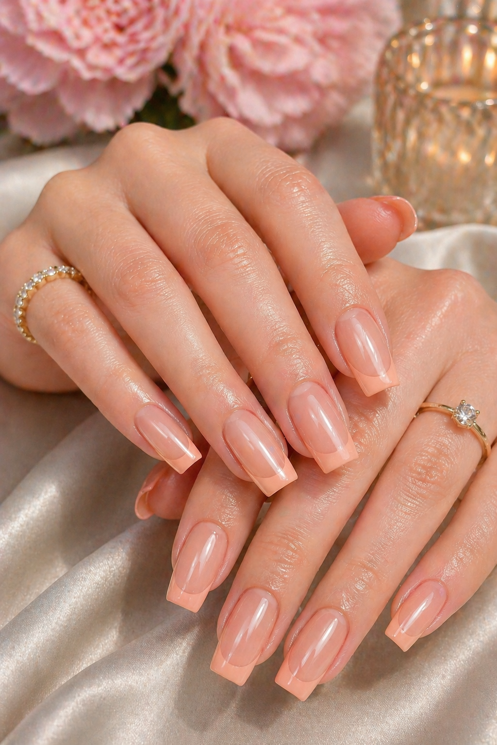 peach glazed french square nails art