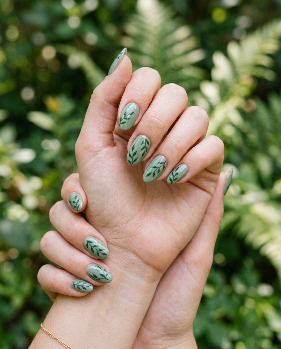 sage green nail design for this summer