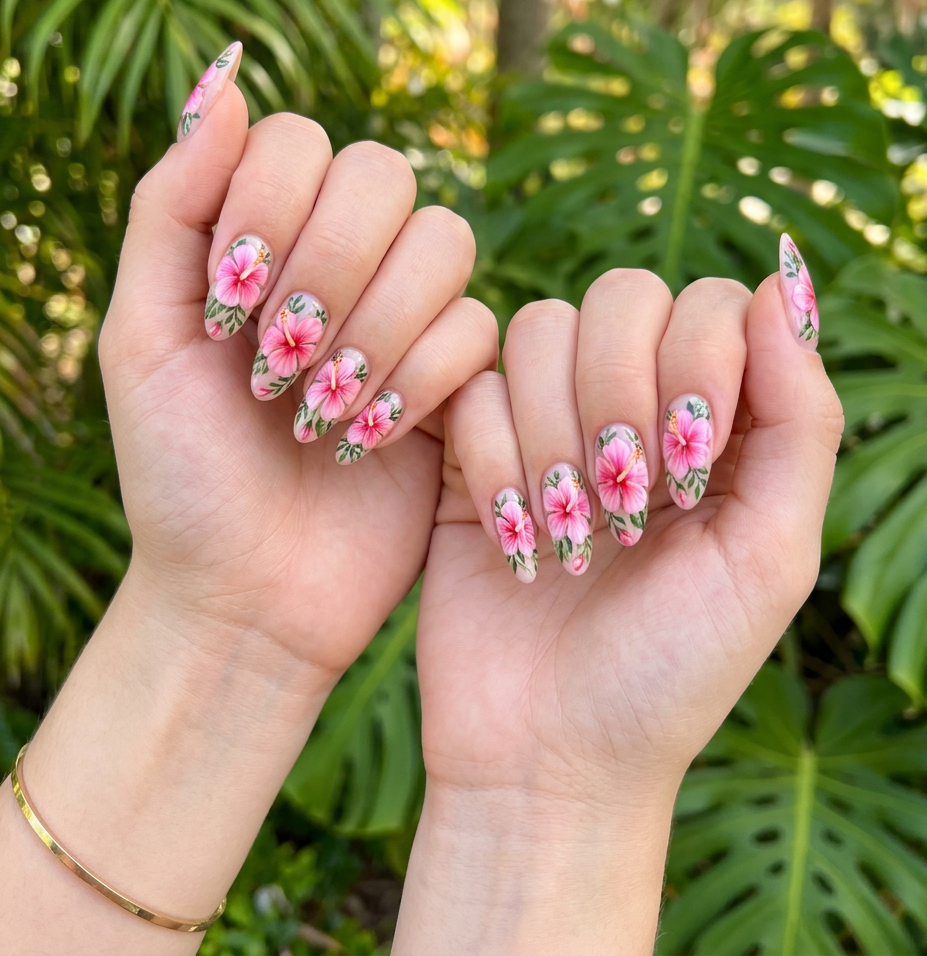 tropical floral summer nail designs