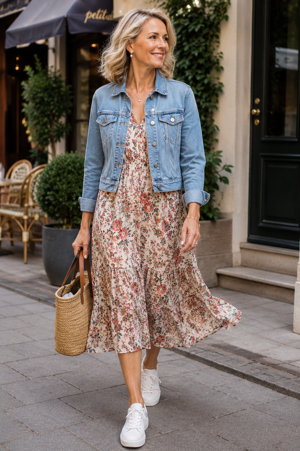 woman over 40 wearing Cropped Denim Jacket