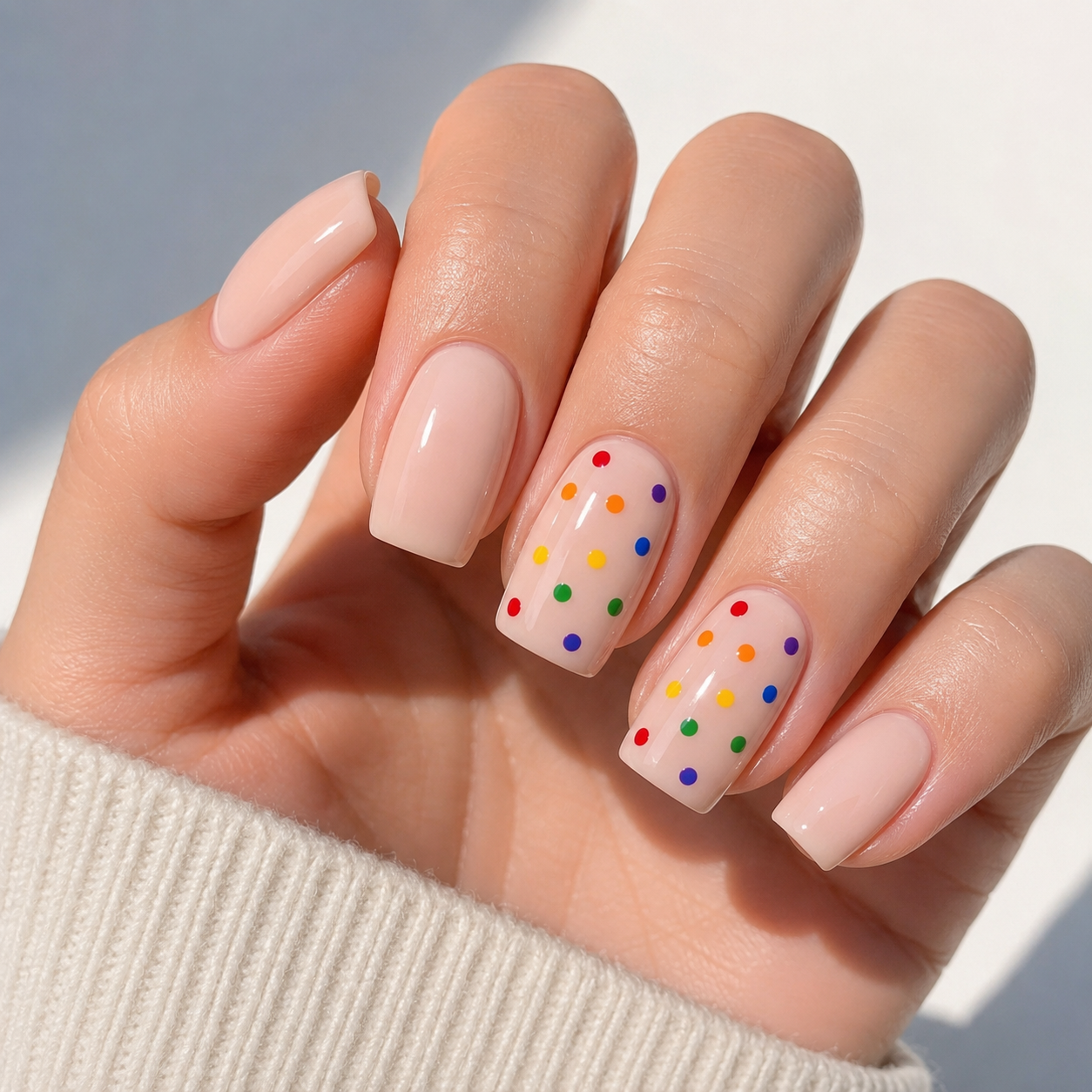 Rainbow Dot Accent Nails