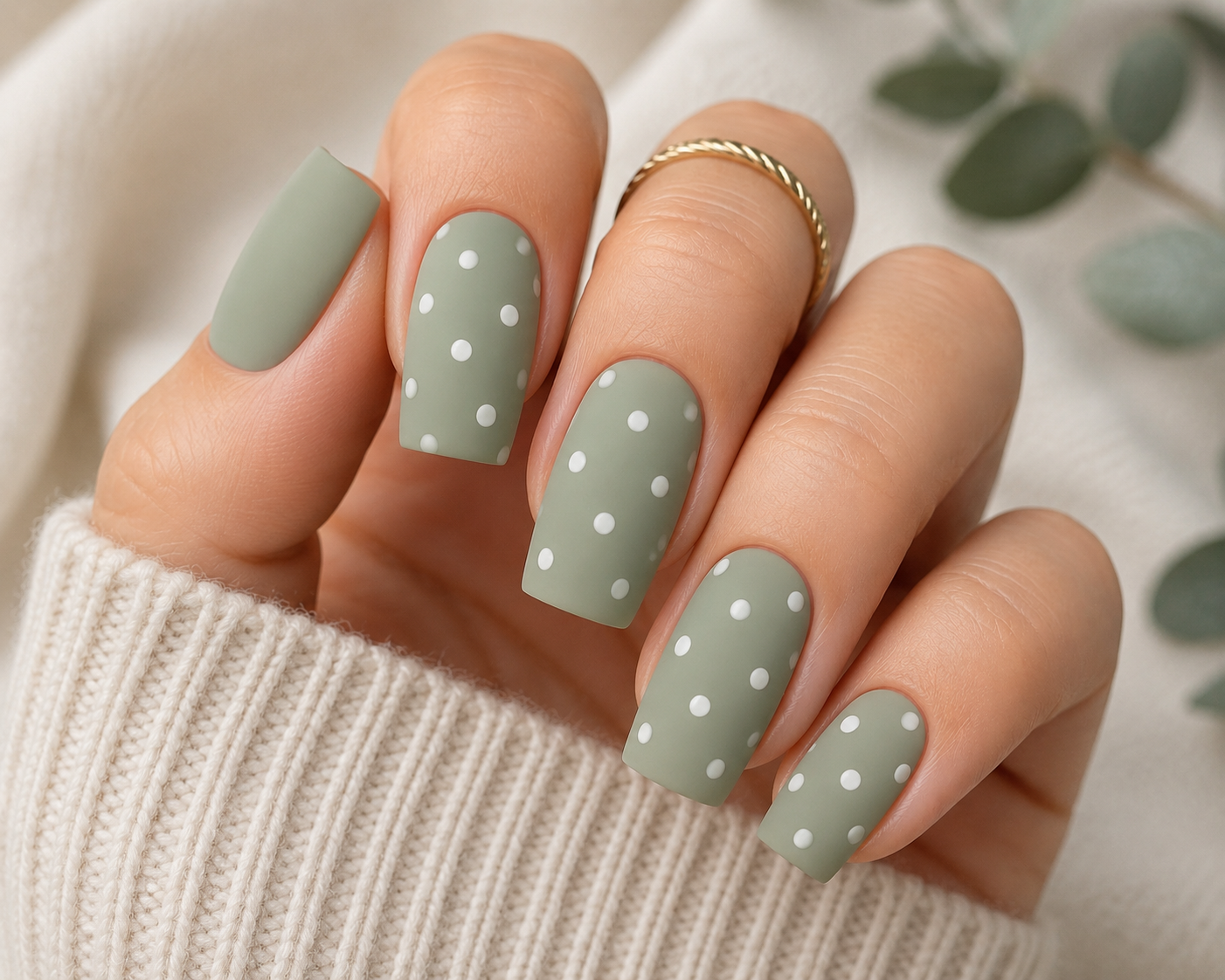 Sage Green and White Dot Design