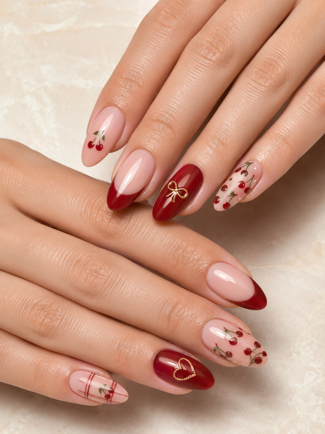 cherry fruit french tip nail designs