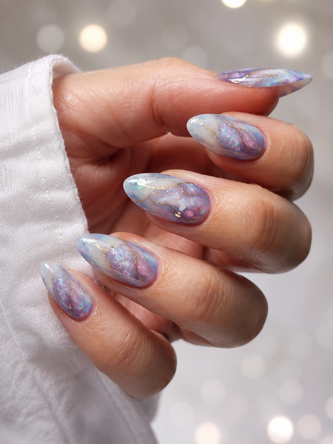 aqua marbel colorful nail design