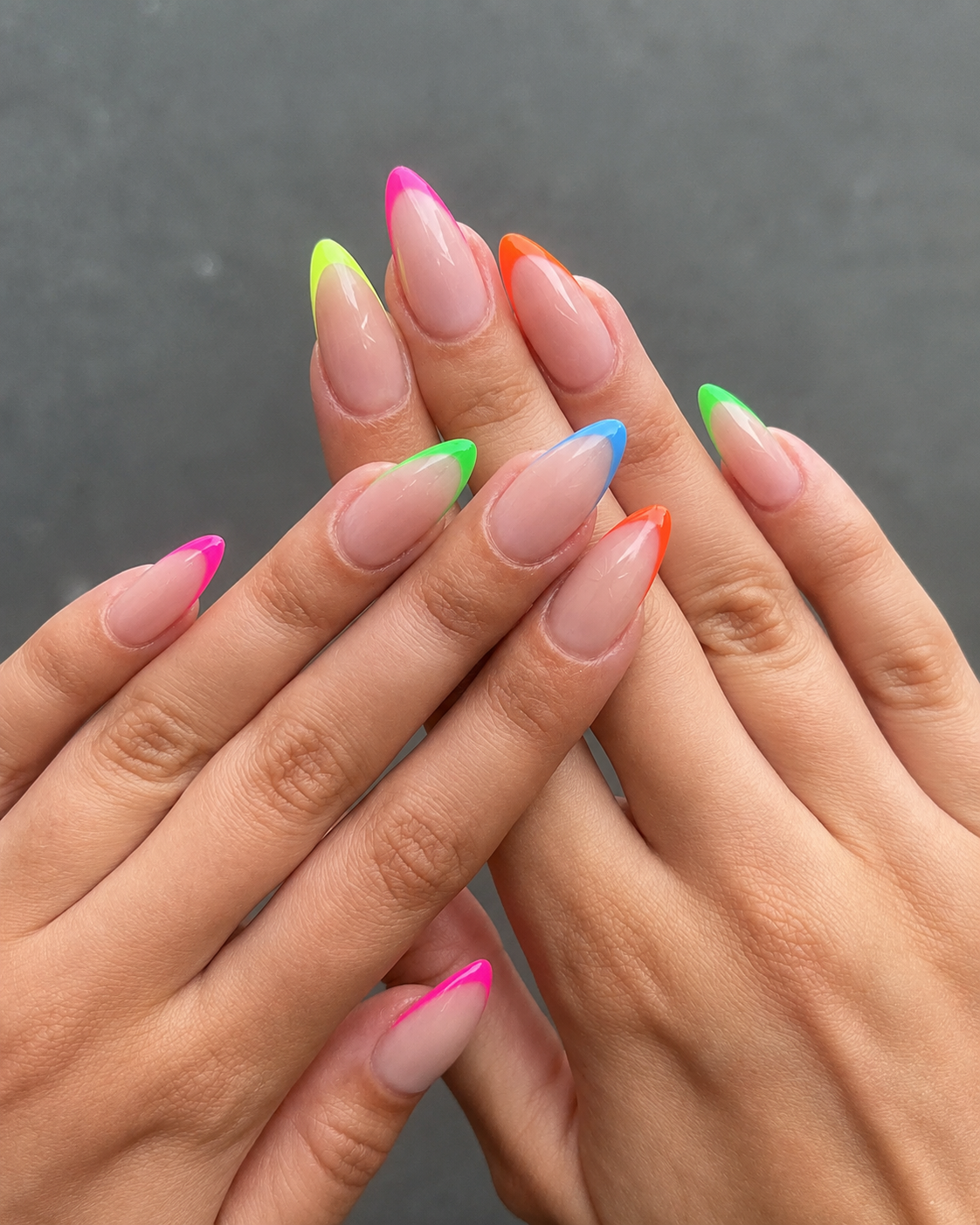 neon french tips nail design