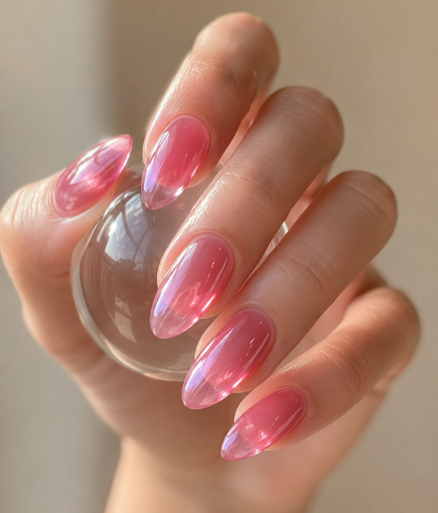 pink gummy jelly nails inspo