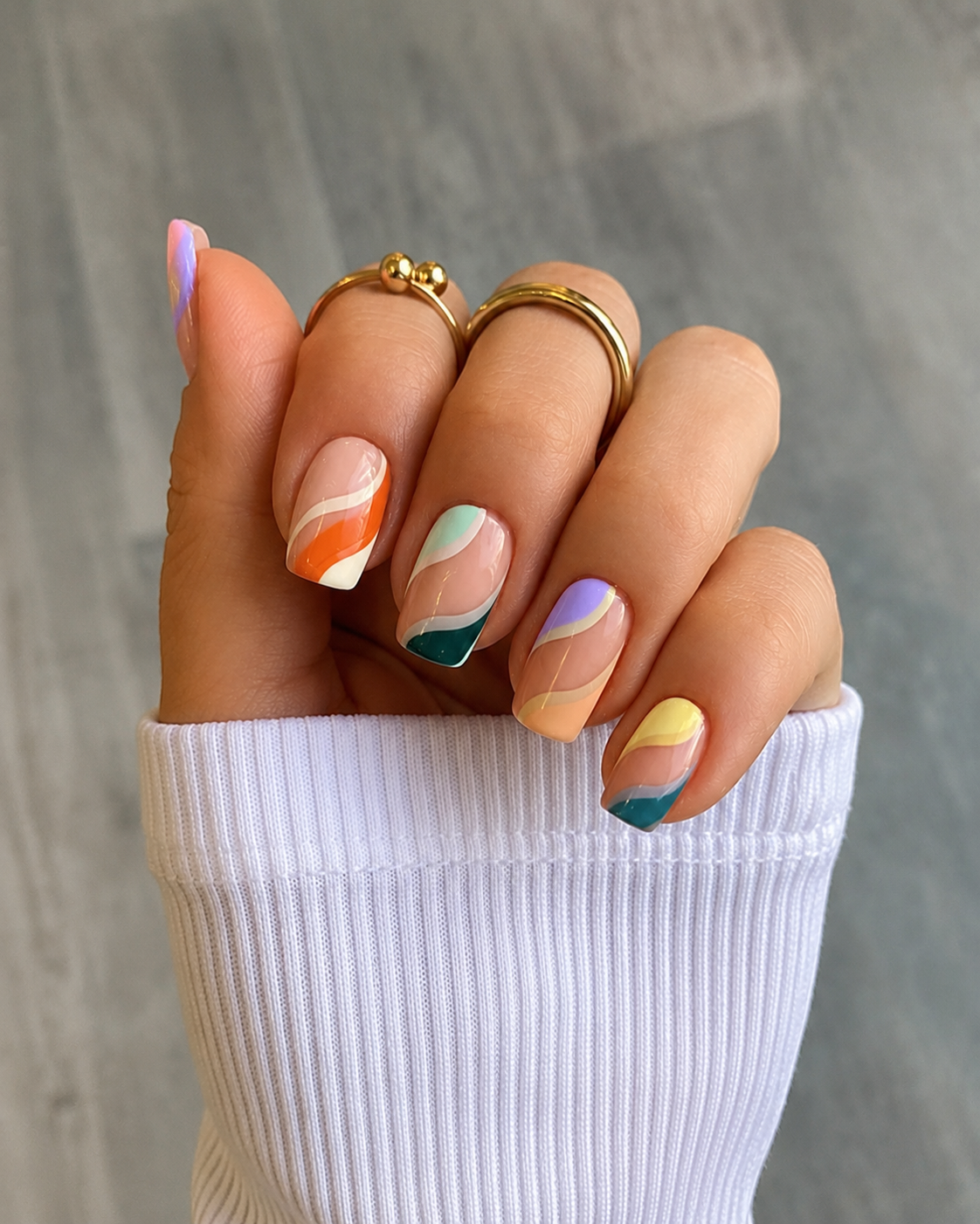 rainbow french nails design