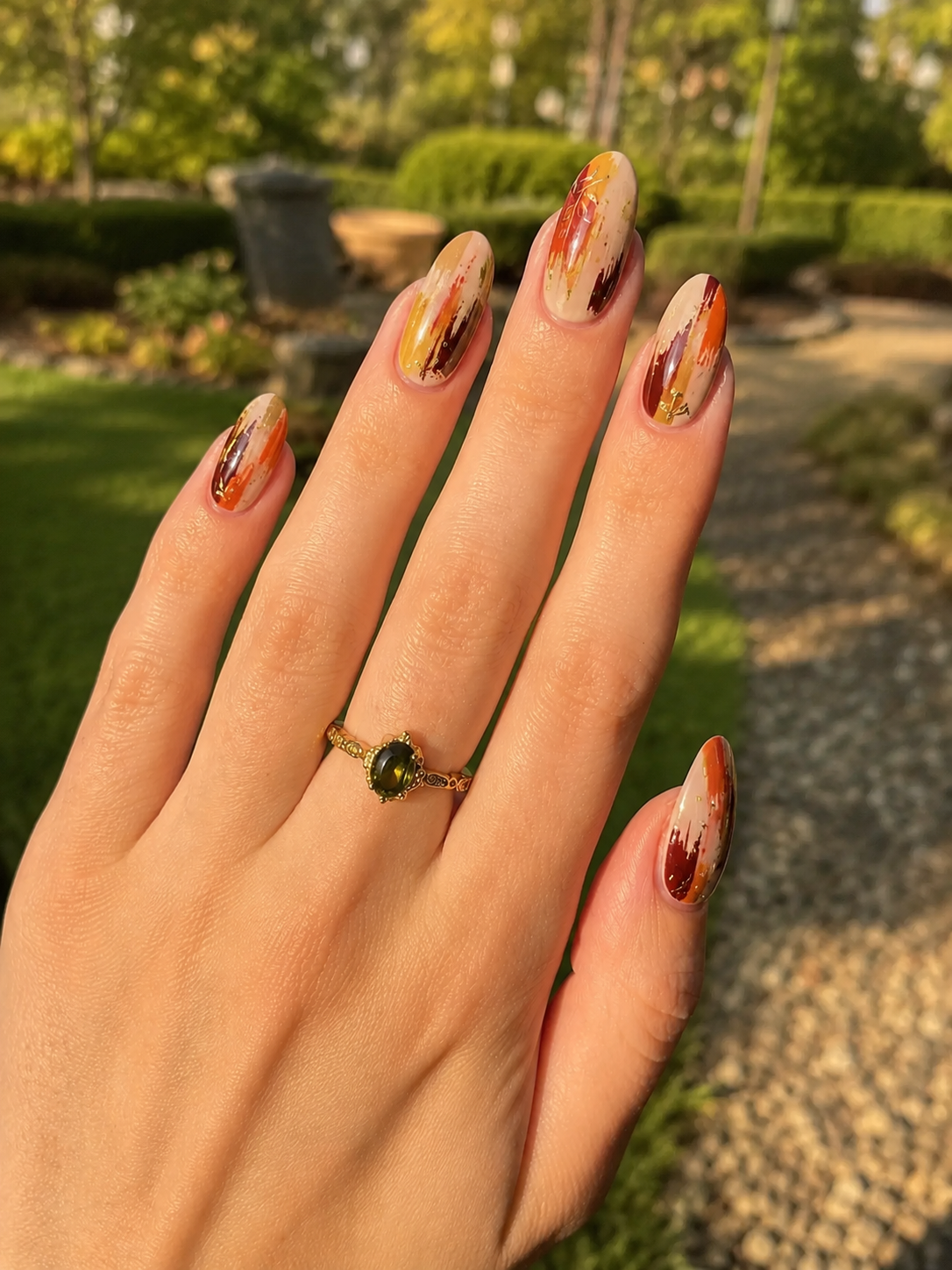 Abstract Autumn Brushstroke Nails