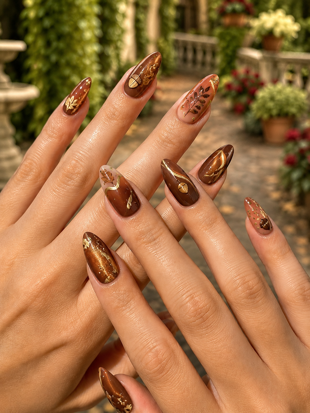 Acorn and Oak Leaf Fall Nail Designs
