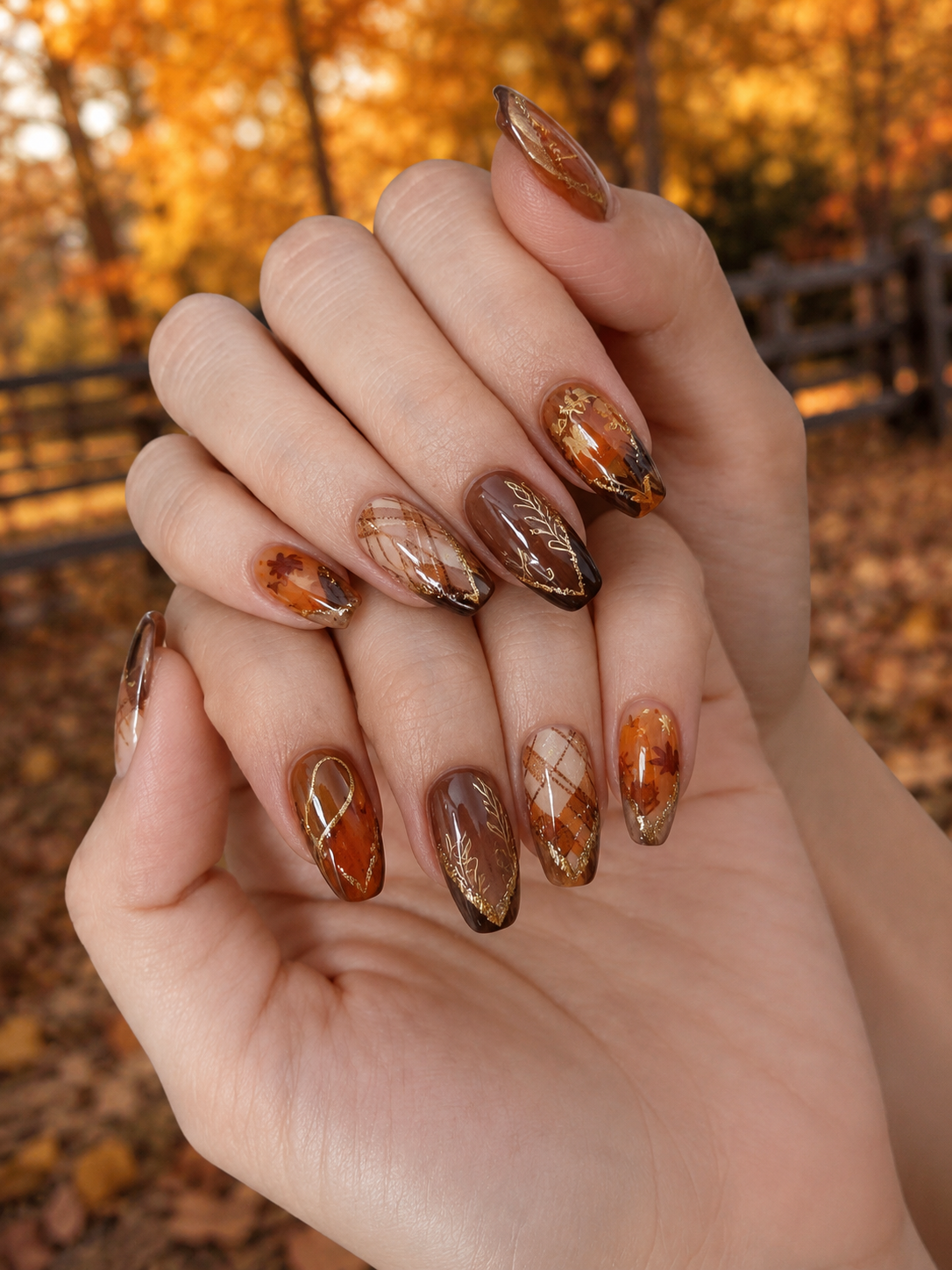 Autumn Harvest Patchwork Nails for fall season