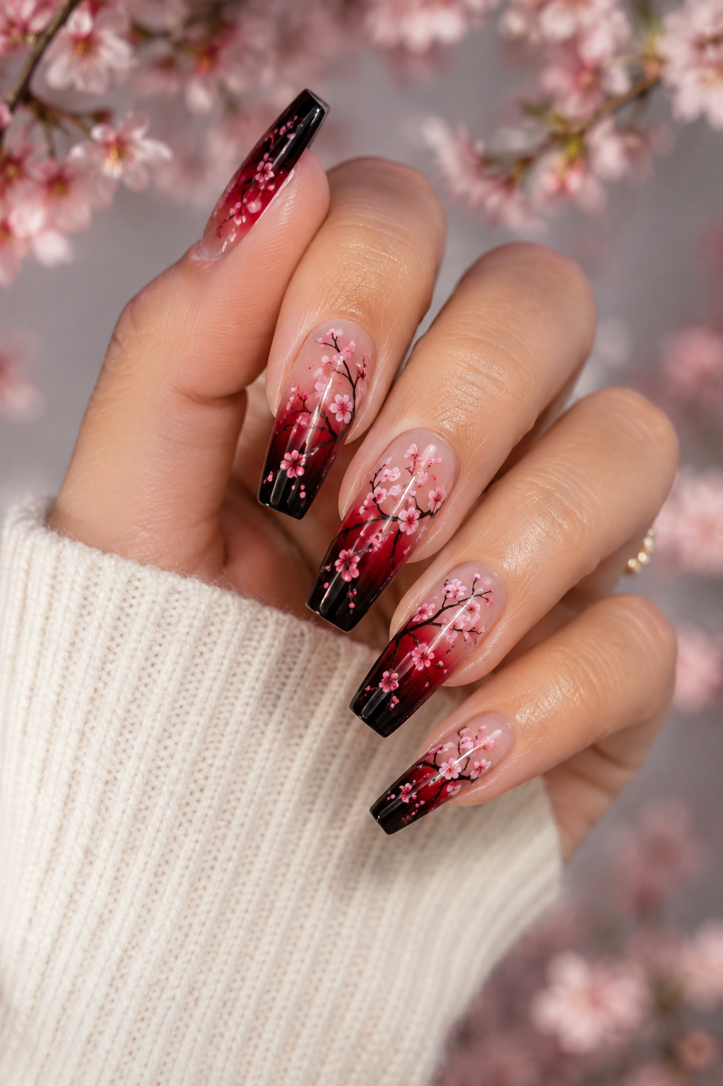Black Cherry Aura Baddie Nails