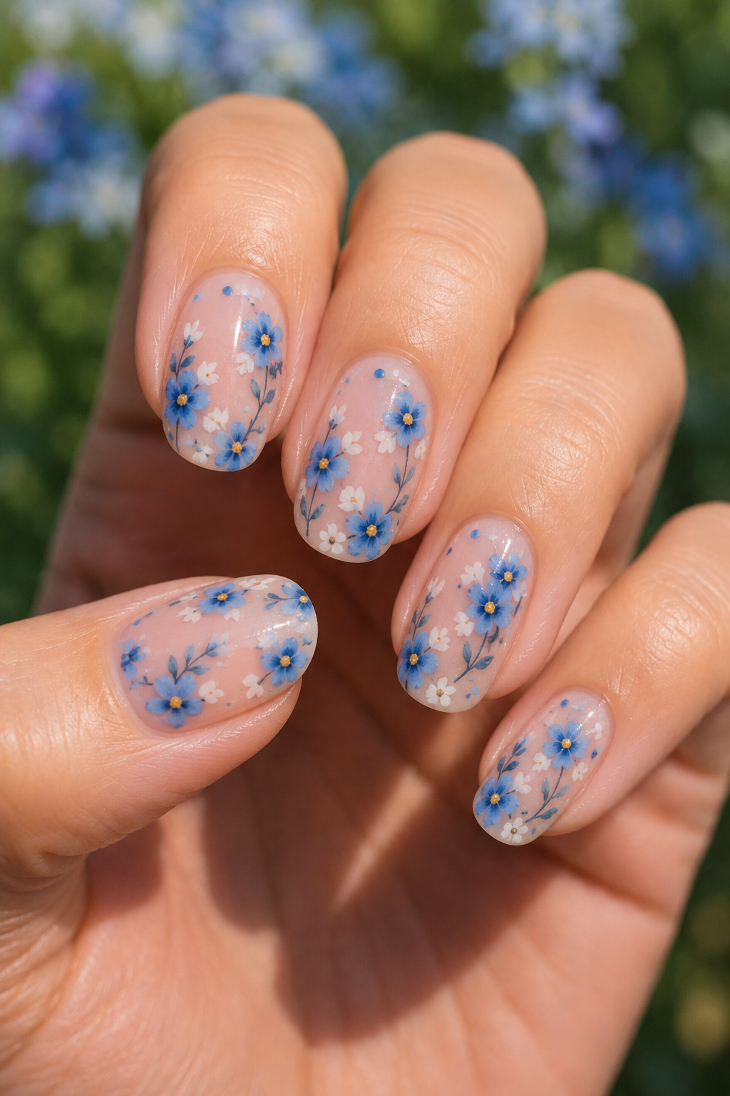 Blue Floral Nails