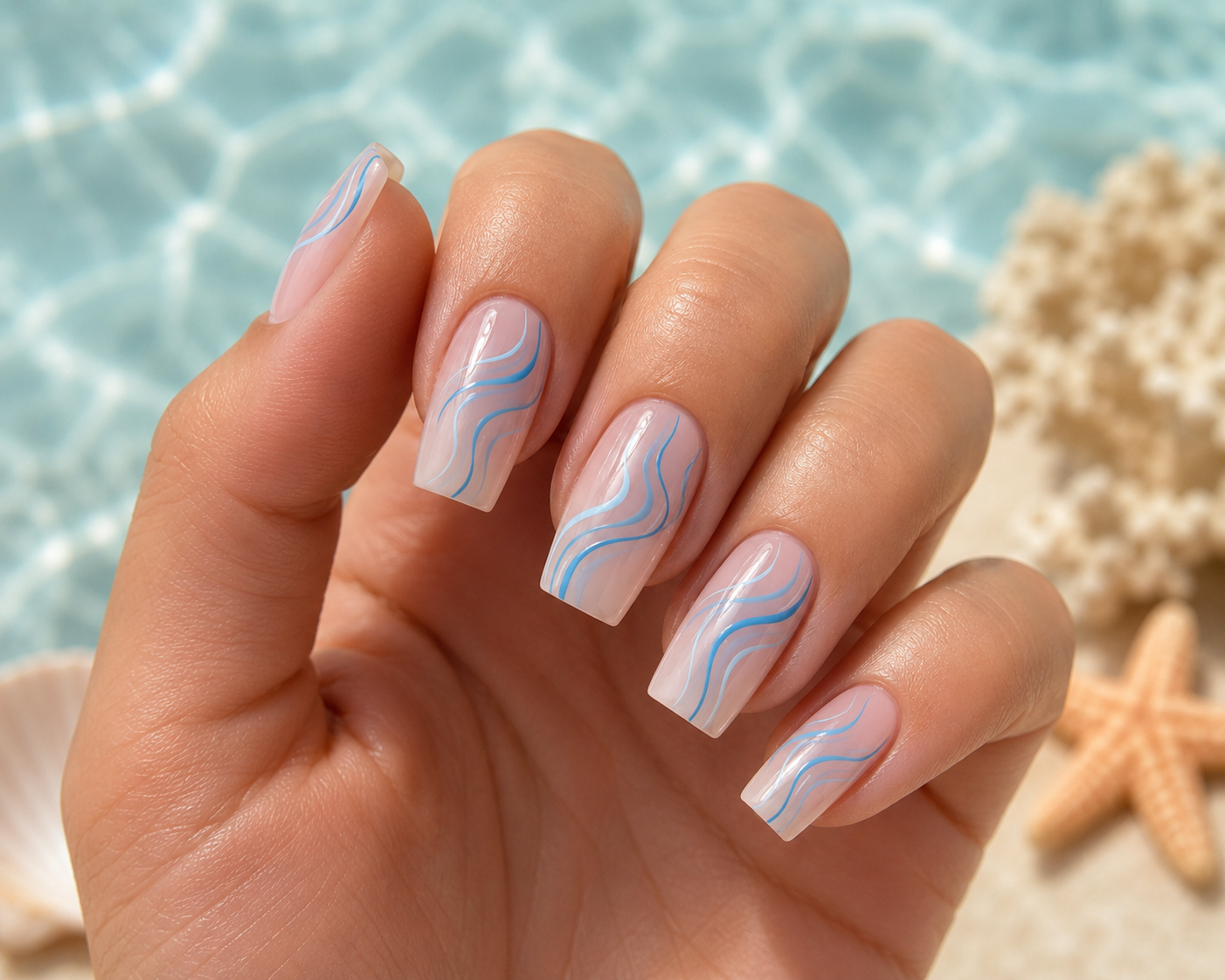 Blue Ripple Nails