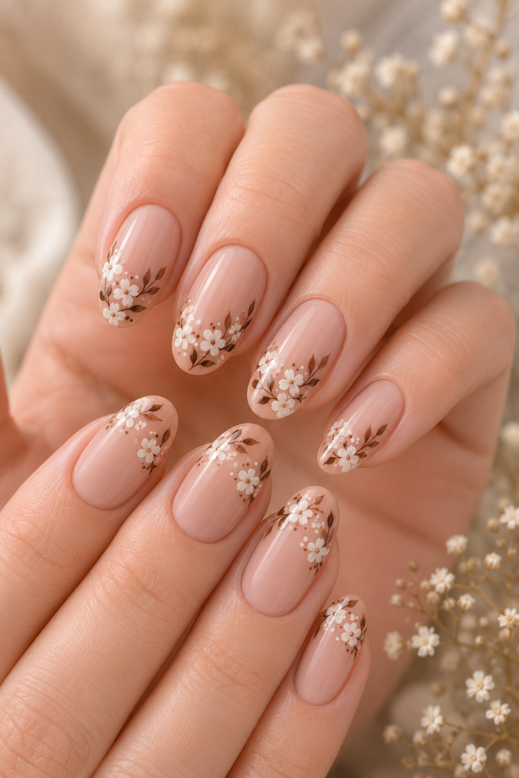 Brown Florals short Nails for falll