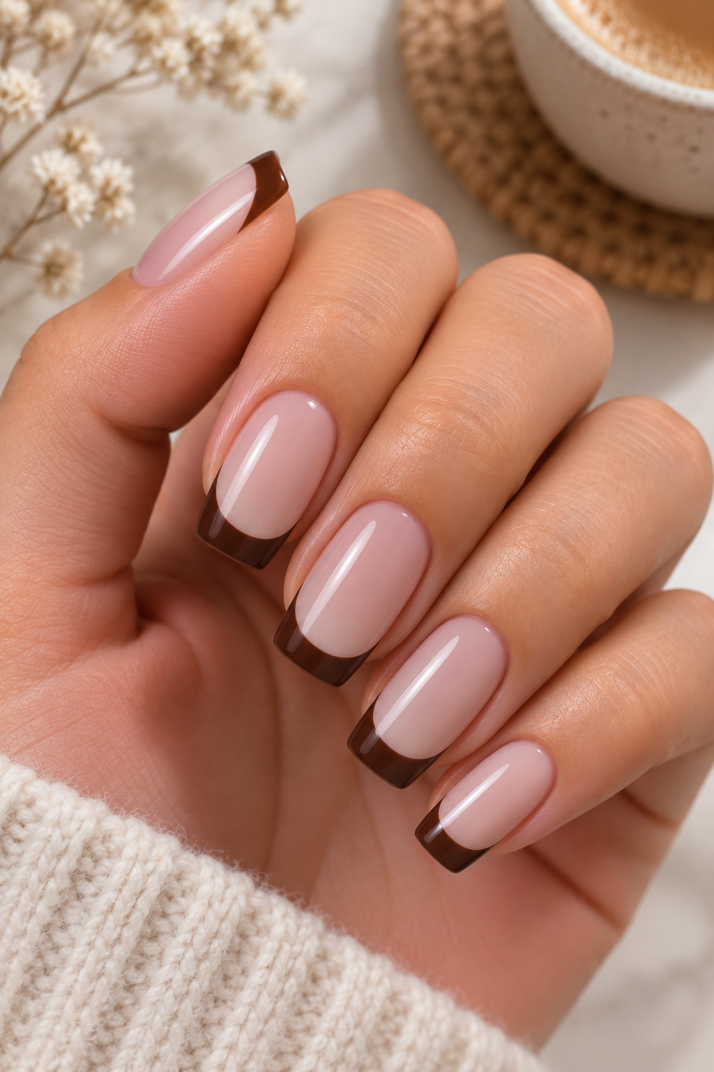 Brown-tip French short fall nails idea