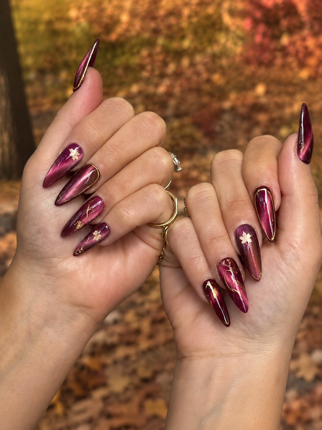 Burgundy Velvet Chrome Nails